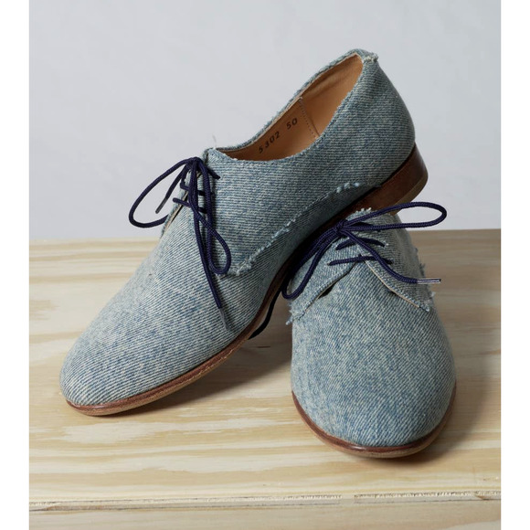 Dieppa Restrepo Italian Blue Tweed Lace up Shoes Round Toe Loafers Size 6 - Picture 1 of 9
